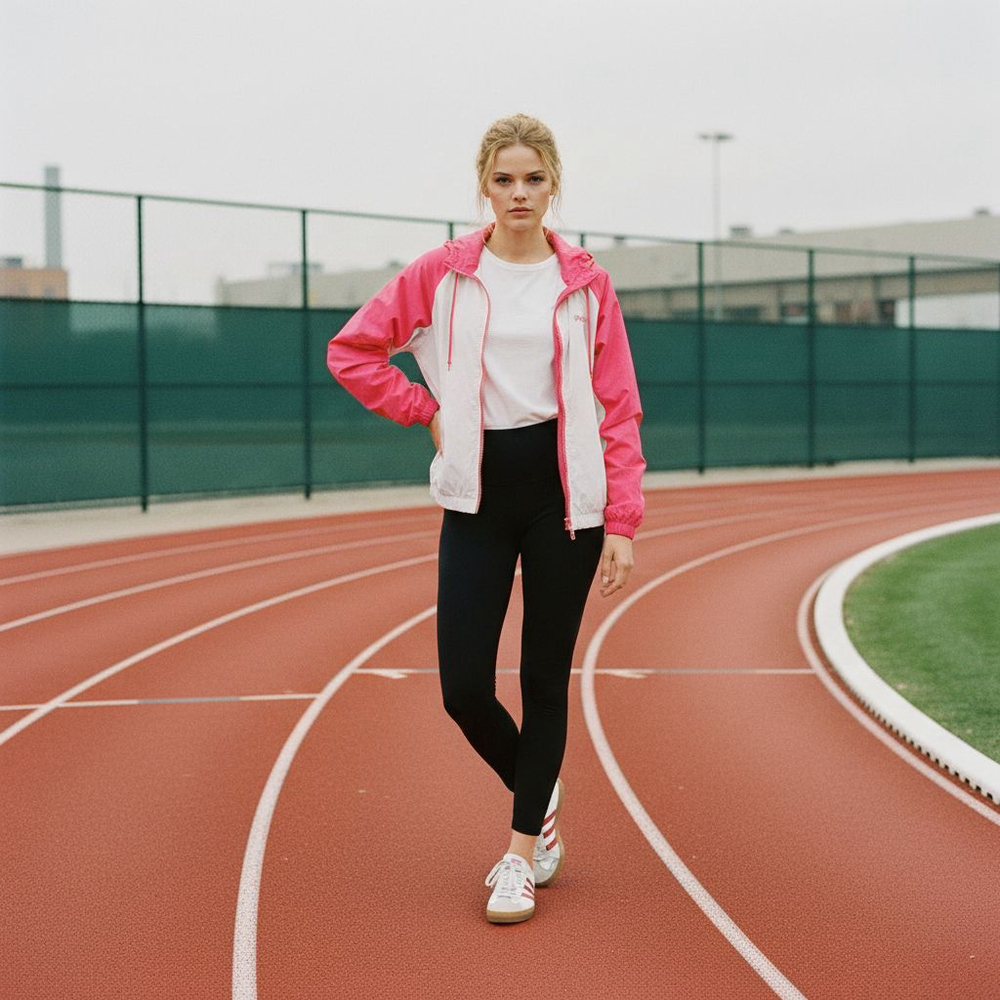 Rare Women's PDI Windbreakers Retro White & Pink Hooded Athletic Jacket Size L